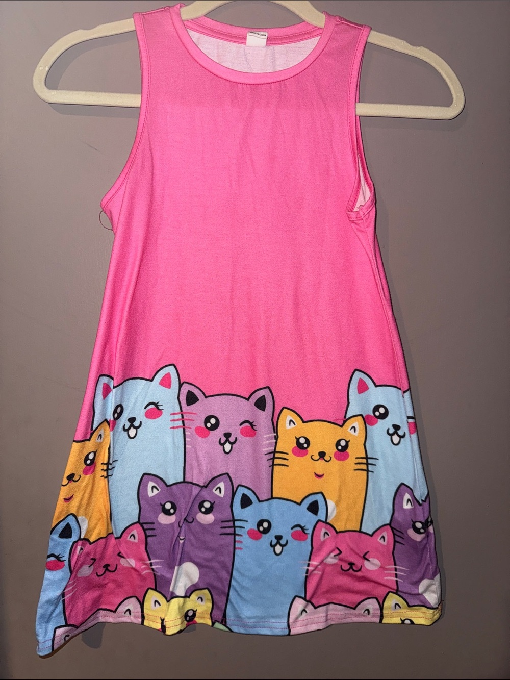 Girls' Pink Cat Print Tank Dress